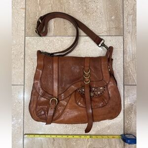 Campomaggi “Arya” Free People Embellished “Ponente” Leather Shoulder Saddle Bag